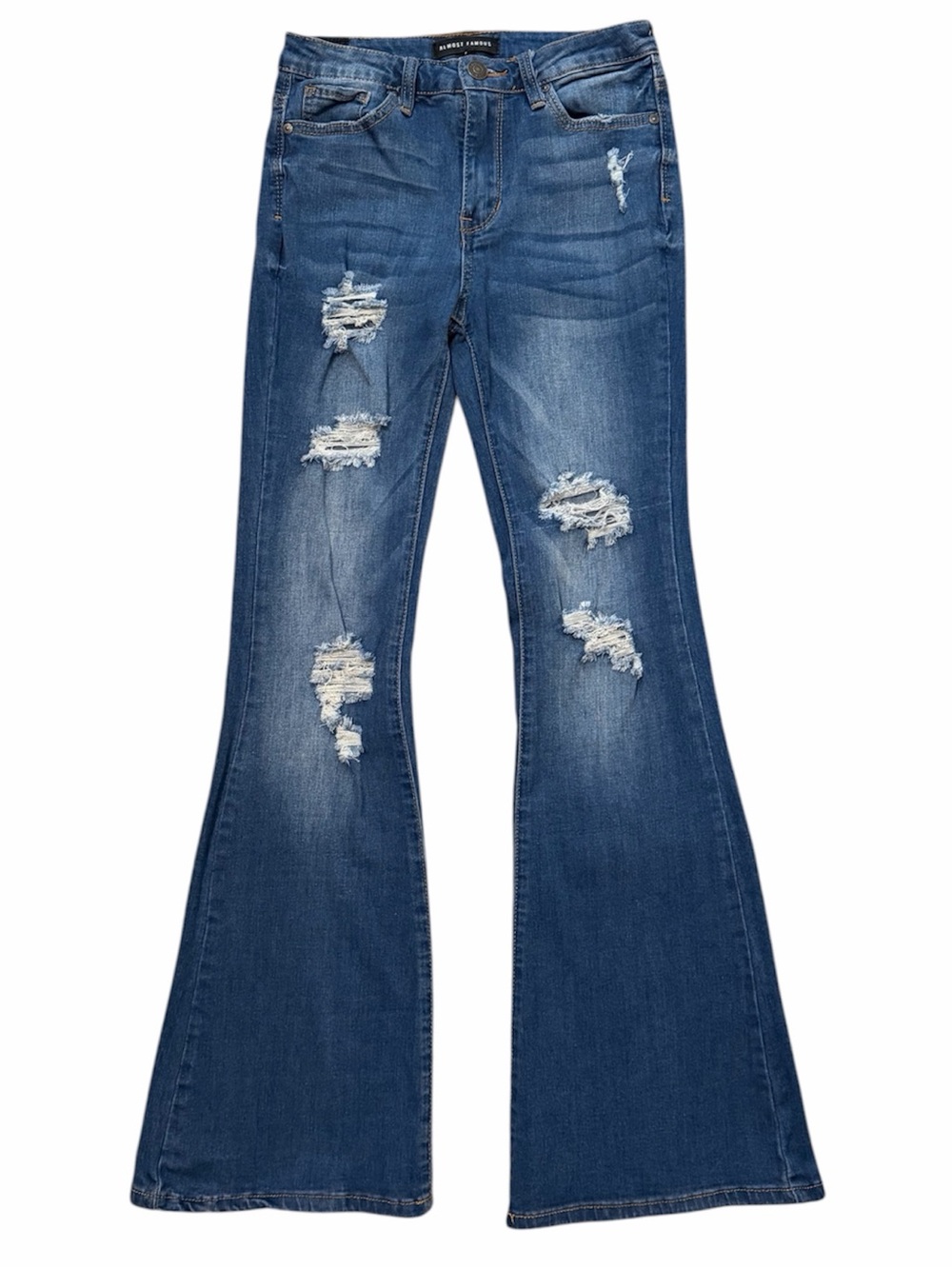 ALMOST FAMOUS Distressed Flare Jeans in Medium/Dark Wash Size 1